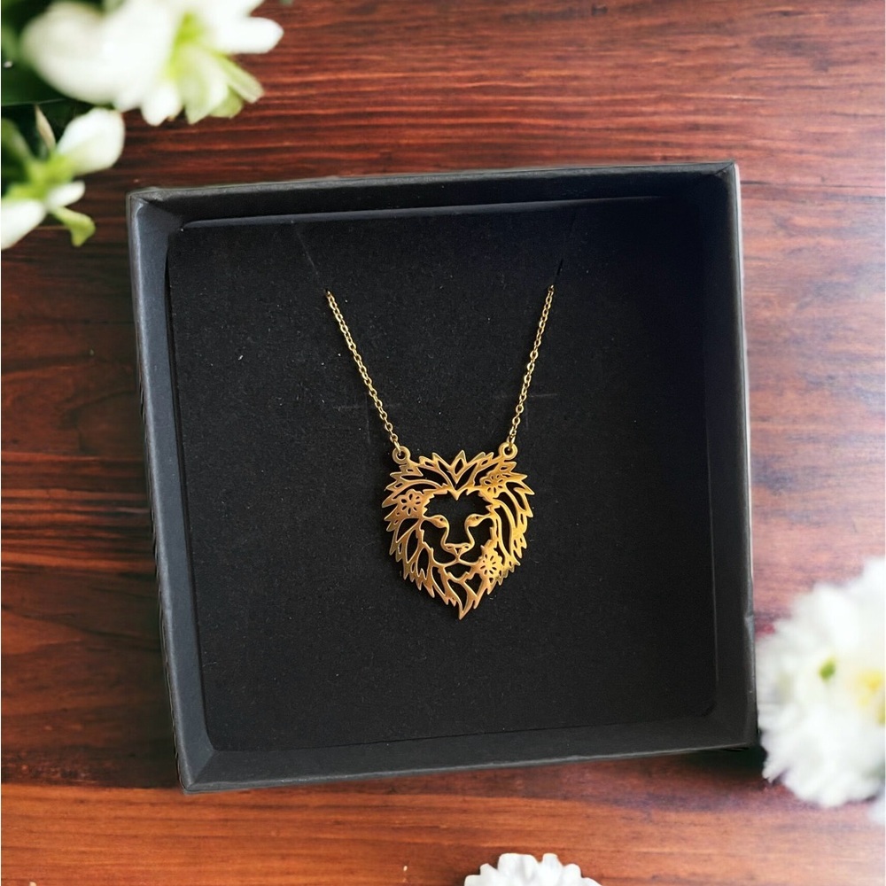 Lion gold and silver pendant necklace by Sarah Camille Art